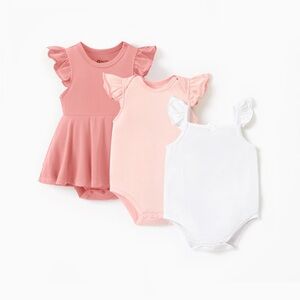 Set of 3 - PatPat Pink and White Ruffled Bamboo Bodysuits 9-12m